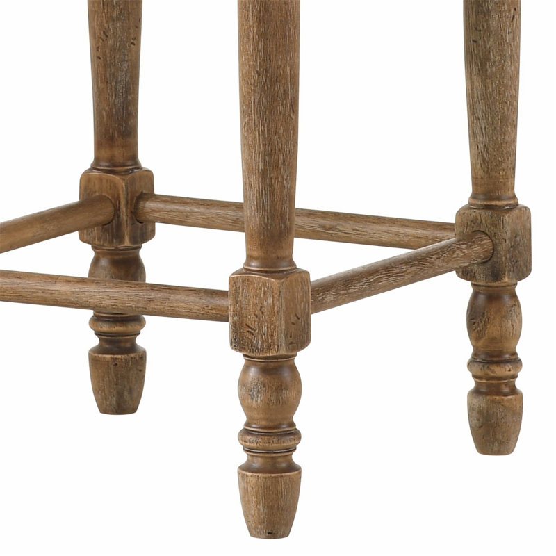 Stylish and Comfortable Counter Height Stool with Beige Fabric Upholstery and Weathered Oak Finish