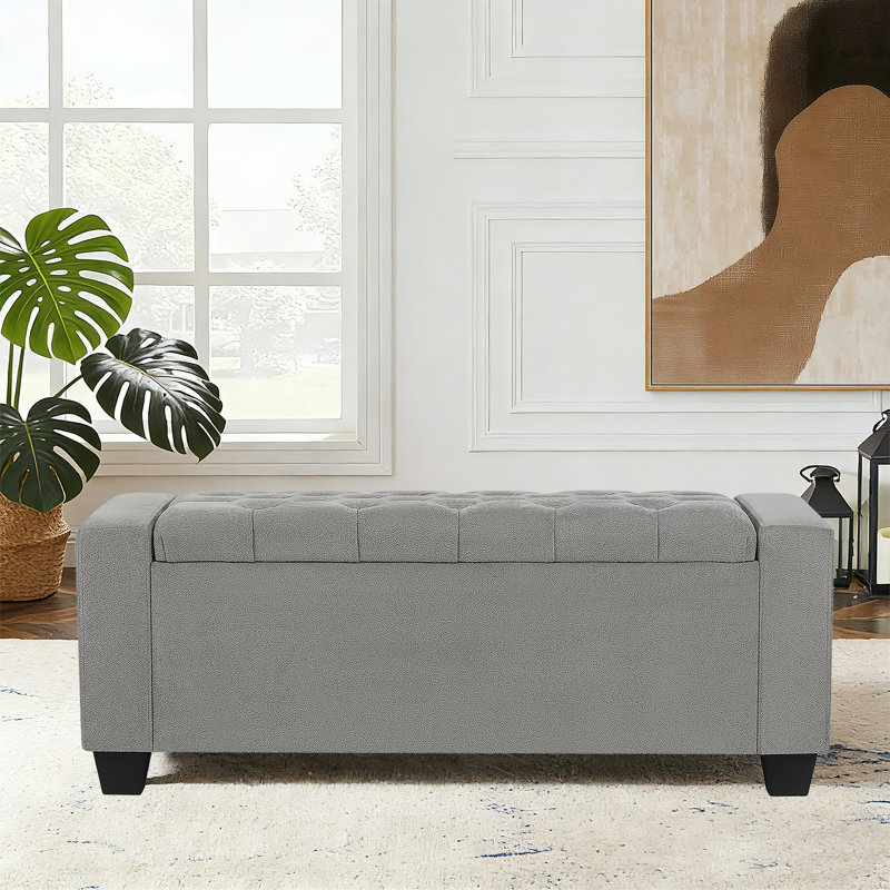 Banc de rangement avec repose-pieds 49 po, Gris clair