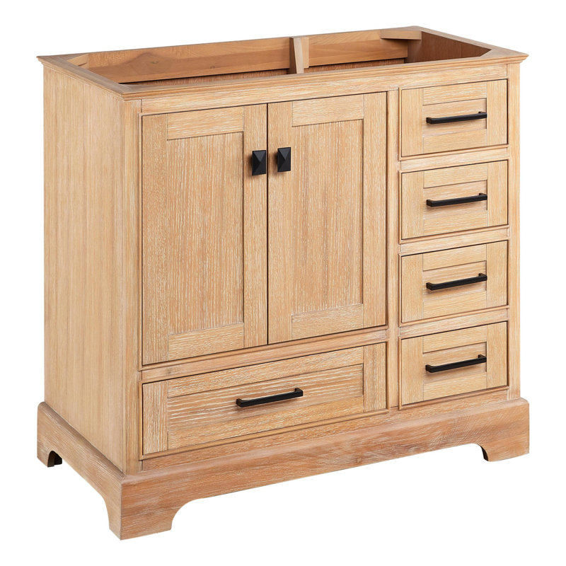Driftwood Brown Solid Wood Freestanding Vanity Cabinet with Soft Close Hinges
