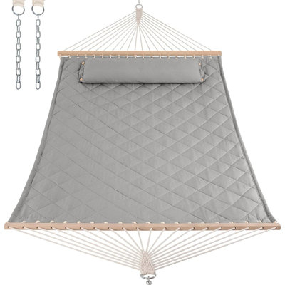 Hamac double robuste avec barres d'écartement et coussin amovible, capacité de 450 lb, hamac intérieur et extérieur pour 2 personnes, tissu durable avec design stable (gris clair)