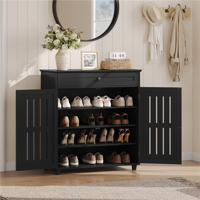 Multi-sized Louvered 5-Tier Shoe Storage Cabinet with Drawer
