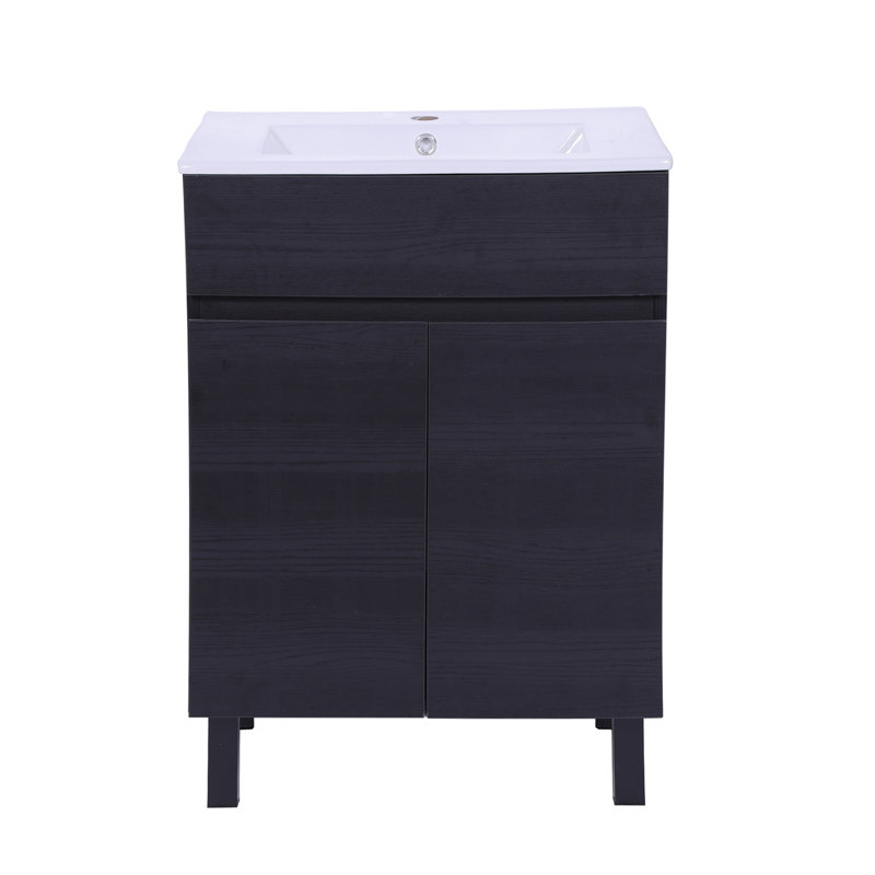 Meuble-lavabo simple noir 24 po avec lavabo en céramique