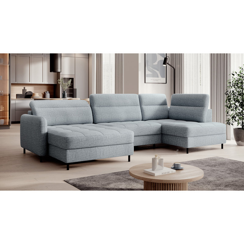 Mela 5 Seater Sofa Bed, Grey/Blue, Left Hand Facing