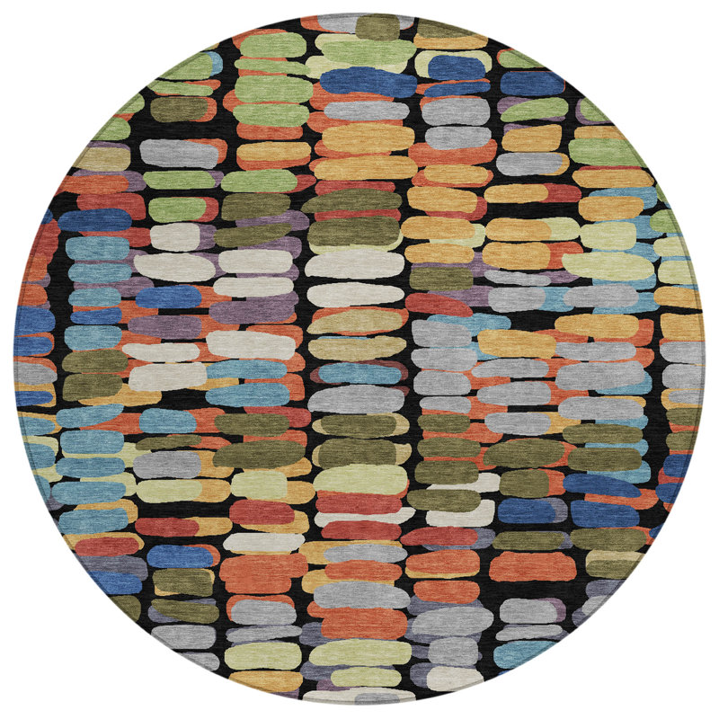 Machine Washable Indoor/Outdoor Chantille ACN2349 Abstract Rug, Round 8'