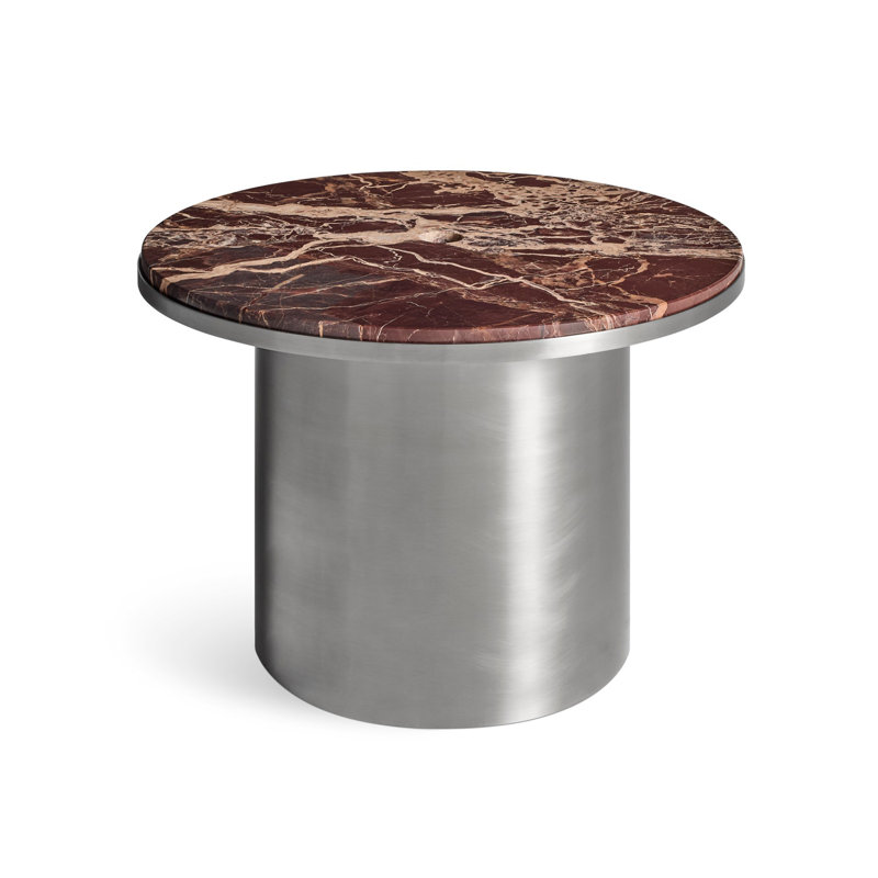 Plateau Marble End Table, 14" H x 21" W x 21" D, Cherry Marble, Stainless Steel