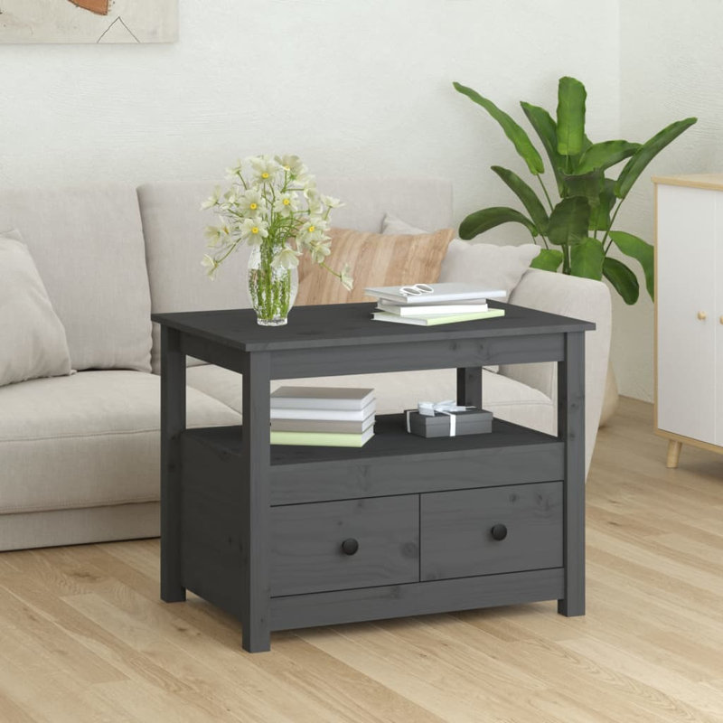 Kitrina Solid Wood Four Leg Coffee Table with Storage, Grey