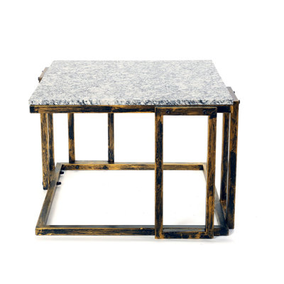 14.5" Granite Marble Black / Gold Plant Stand
