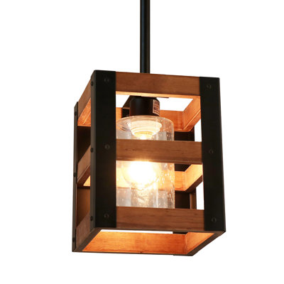 Luminaire suspendu industriel en bois pour cuisine avec cage