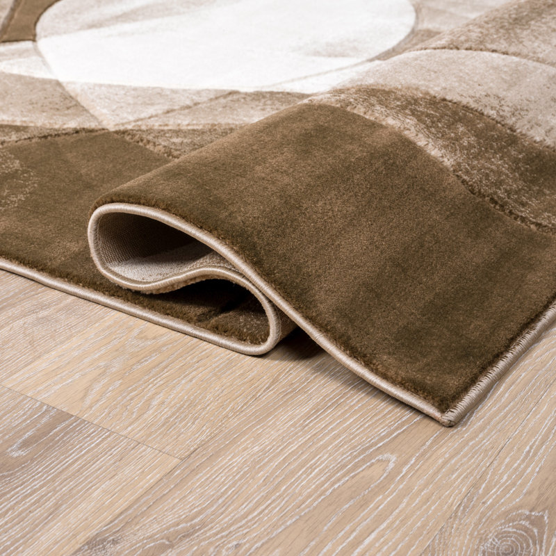 Tapis moderne et contemporain à motif abstrait tourbillon Alva, Brown/Beige