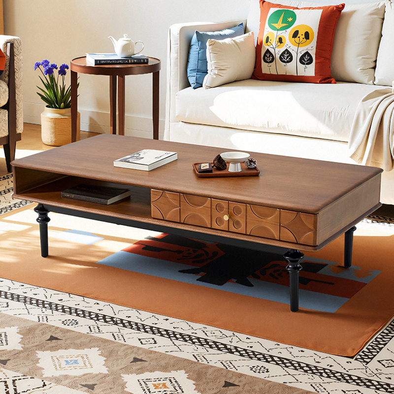 Table basse de style français avec rangement rétro, H 16,54 po x L 51,18 po x l 25,20 po