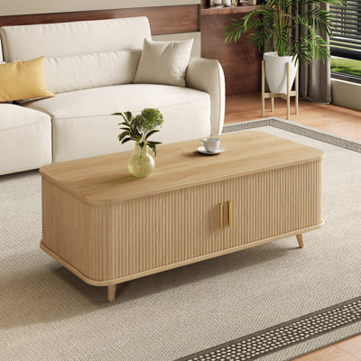 Table basse avec 4 compartiments de rangement cachés, porte de tambour demi-ouverte 47,24 po pour le salon