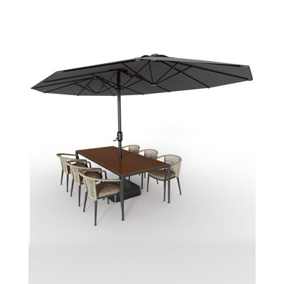 Grand parasol de patio 15 pi avec base, protection contre les rayons UV, pour la sécurité solaire