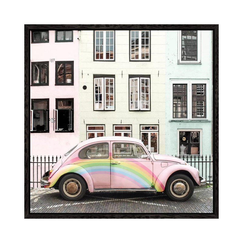 Rainbow Buggy by Erin Summer - Print on Canvas, 45.72cm H x 45.72cm W x 3.81cm D, Black Framed