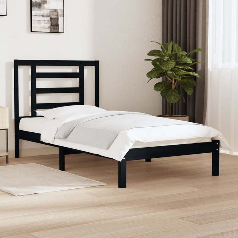 Bed Frame Solid Wood, black, 200 x 200cm