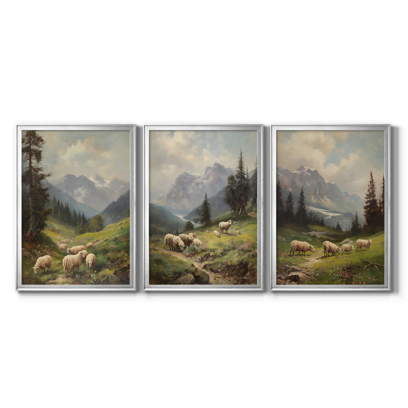 ANIMALS Series CECV - Toile tendue avec châssis encadré - 3 pièces, H 15 po x l 19 po, Argent argent