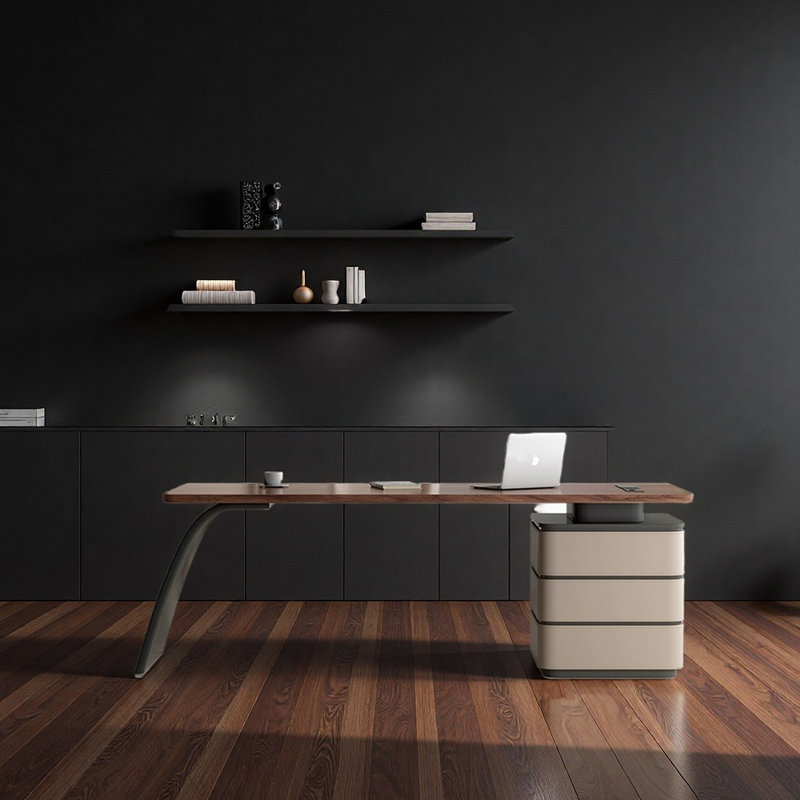 Bureau en bois massif massif, Noir, H 29,53 po x l 62,99 po x P 27,56 po