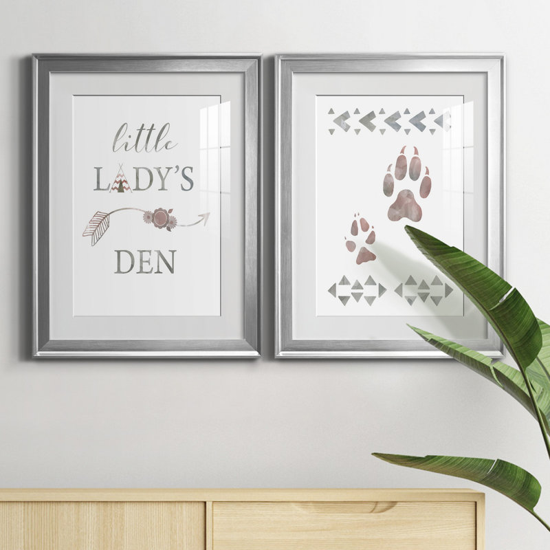 Little Lady Den Arrow - 2 pièces, H 18,5 po x l 49 po x P 1,5 po, Papier avec cadre argenté, Blanc