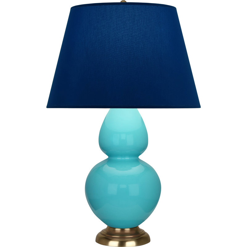 Lampe de table double gourde en céramique, Bleu marine/gris, Bleu œuf glacé / laiton, Laiton