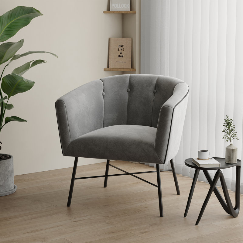 Emery Upholstered Barrel Chair, Grey
