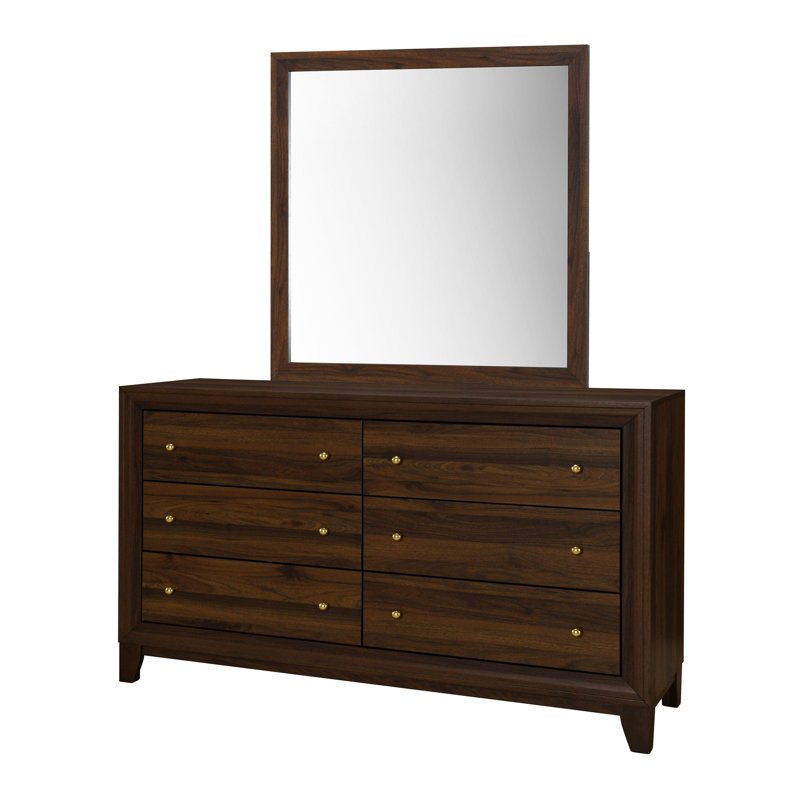 Commode 6 tiroirs et miroir noyer