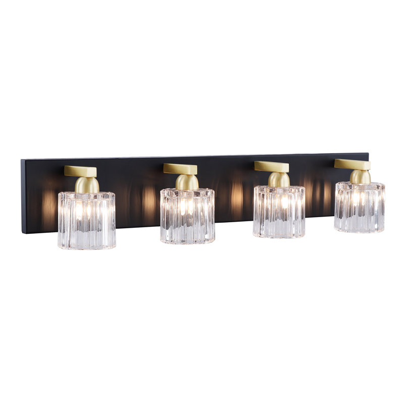 28" Matte Black and Warm Brass Vanity Light with Clear Glass Shades
