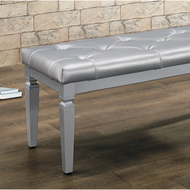 Banc glamour à finition argentée avec revêtement en similicuir et rembourrage en mousse
