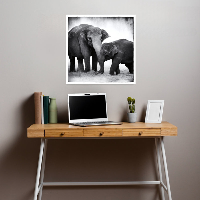 Art contemporain éléphant III avec animaux d'Afrique, H 18 po x l 18 po