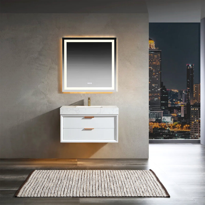 Meuble-lavabo mural moderne 36 po, Blanc