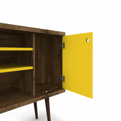 Meuble télé en brun rustique et jaune