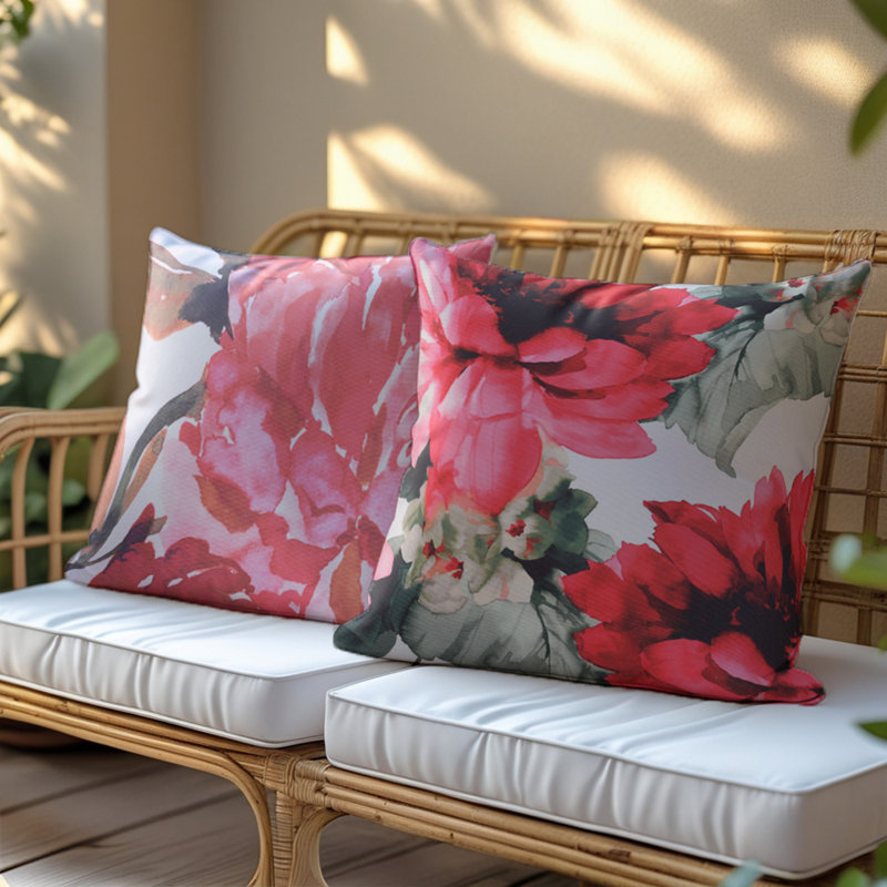 Ensemble de 4 housses de coussin à imprimé floral avec fermeture à glissière pour décoration et cadeau de Noël 22 po x 22 po