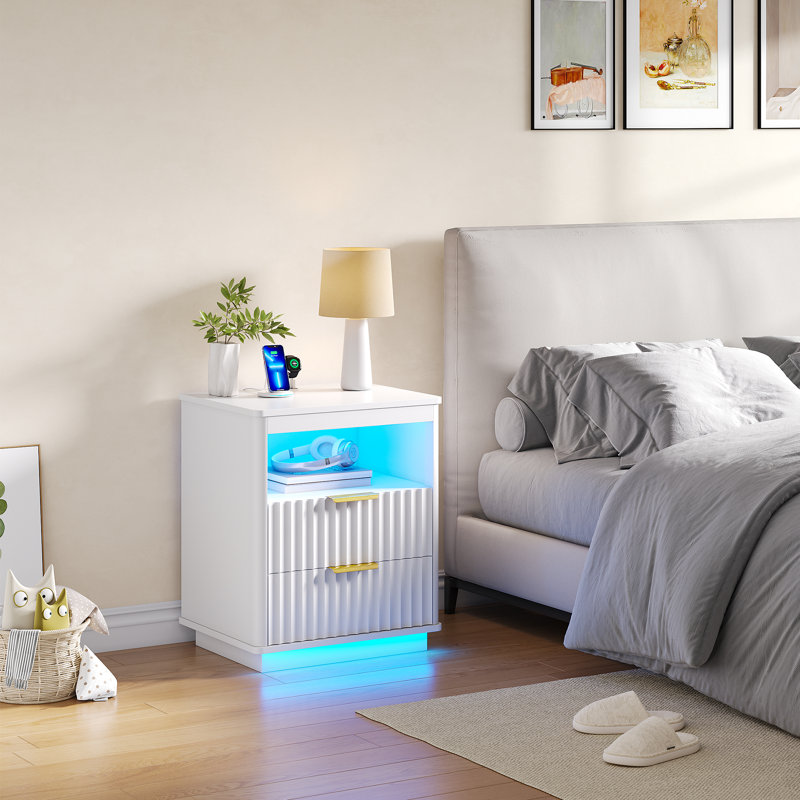 50cm W Manufactured Wood Bedside Table, White