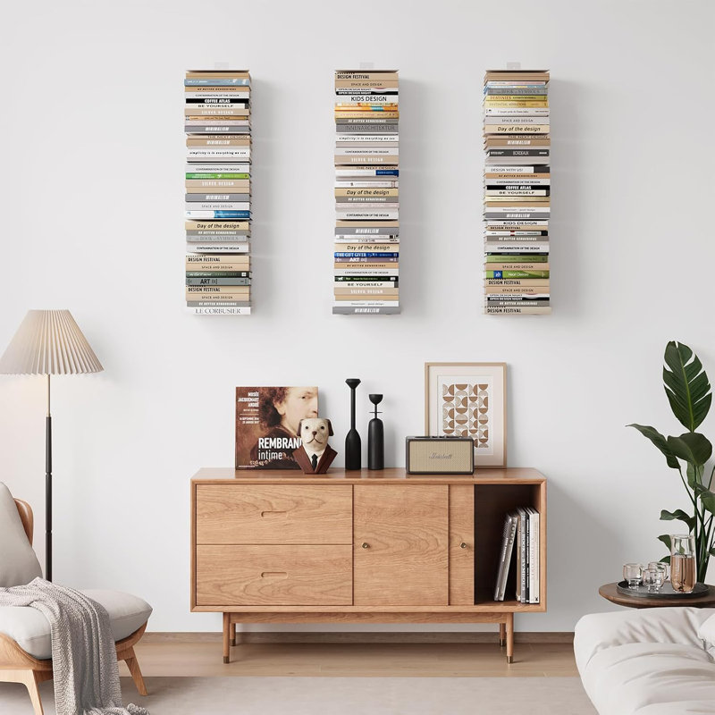 4-Pack White 8-Tier Invisible Floating Wall Bookshelves, Heavy-Duty Metal Vertical Book Tower 120 LBS Max Load for Room Storage