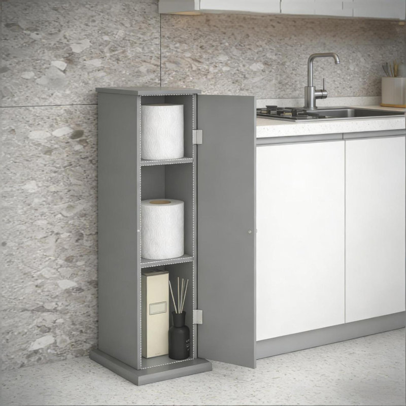 Armoire de coin, armoire de rangement à 3 niveaux, petite armoire à papier hygiénique, Gris