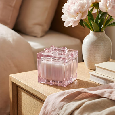 4.25"d Glass Candle W/lid Frosted Peony (15 Oz)