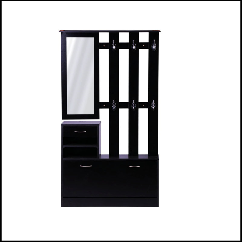 Combination Model Gate Cabinet With Shoe Cabinet+Hang Shelf+ Mirror, Black