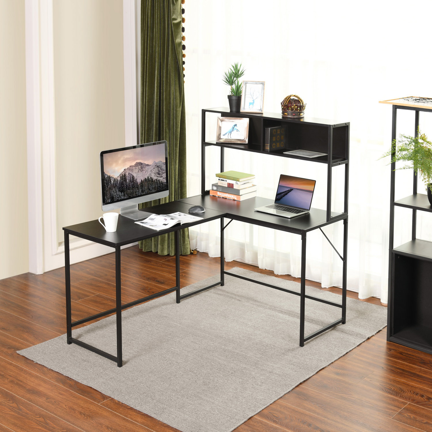 Lyle 54.3 Large Computer Desk L-Shaped Desk with Bookshelf for Home Office