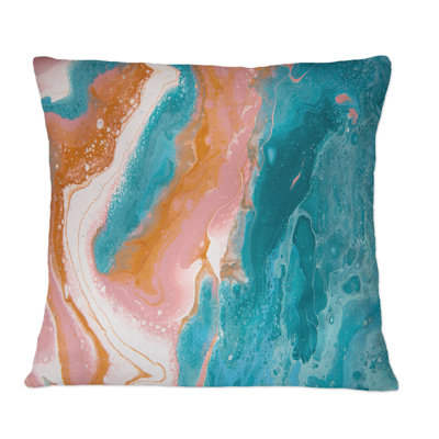Turquoise And Pink Marble Waves II - Modern Printed Throw Pillow
