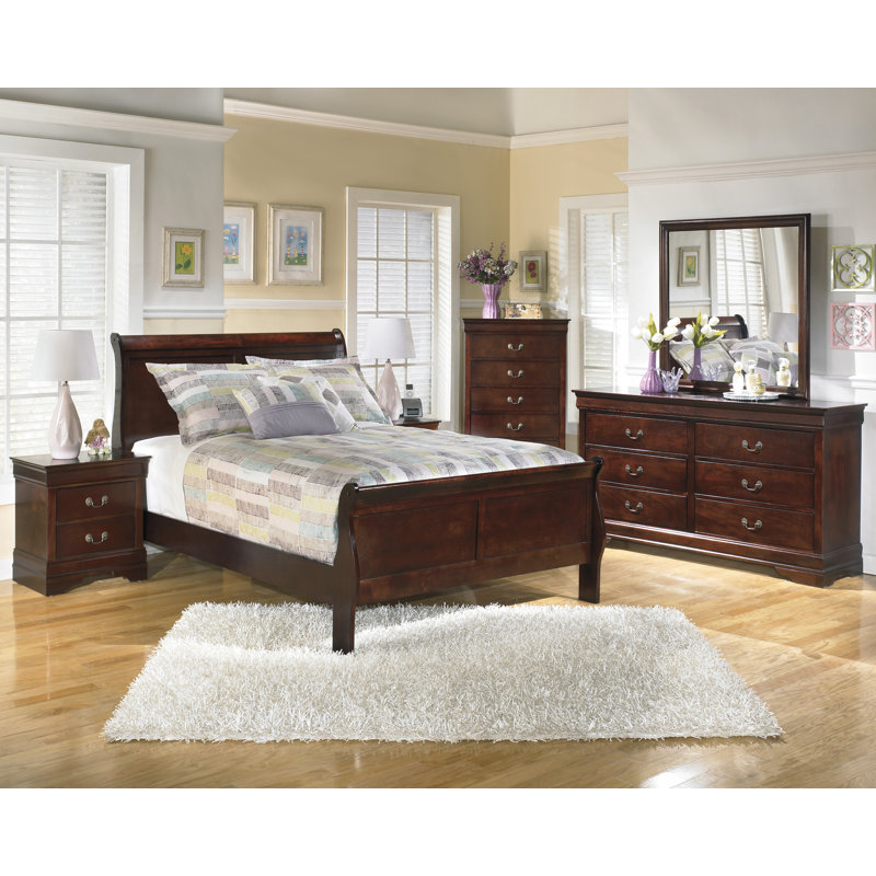 Lit-bateau Alisdair, commode, miroir, commode et table de chevet, Lit double
