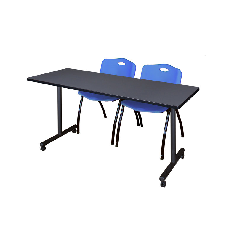 Table de formation mobile Nicklo, chaises empilables 2 M, H 29 po x L 48 po x l 24 po, Bleu, Gris
