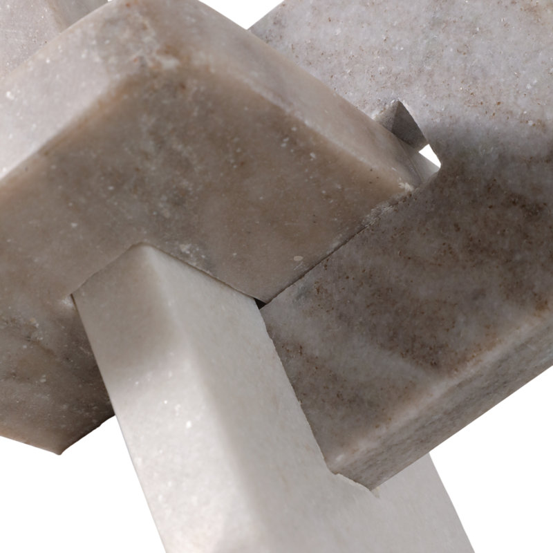 Figurine décorative en marbre à nœuds pour décoration intérieure - Statue géométrique contemporaine, objet décoratif pour console - blanc et brun clair