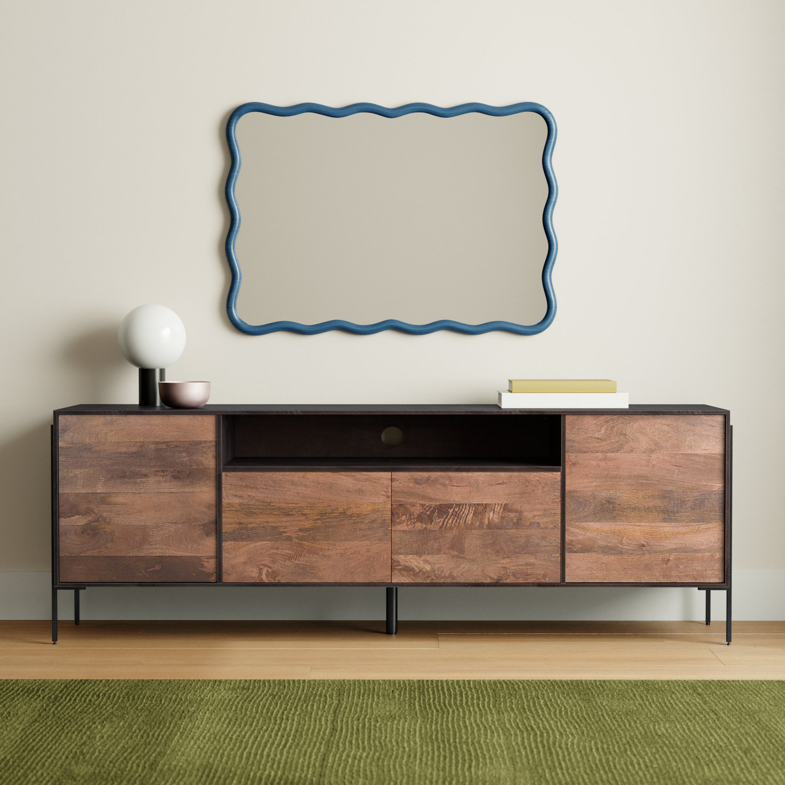 Samia 76'' Media Console, Light Brown/Espresso/Black
