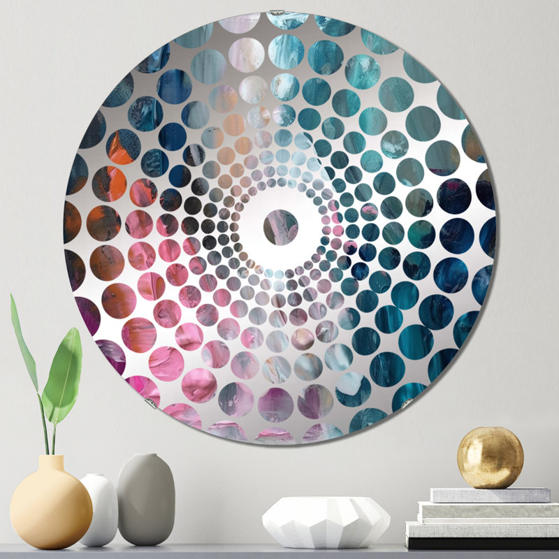 Miroir décoratif moderne bleu et rose abstrait à cercles concentriques, 23,6 po x 23,6 po