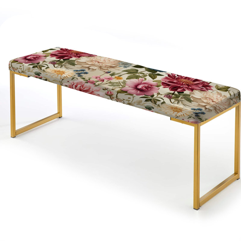 Pastel Shades Garden Delight - Floral Upholstered Gold Bench
