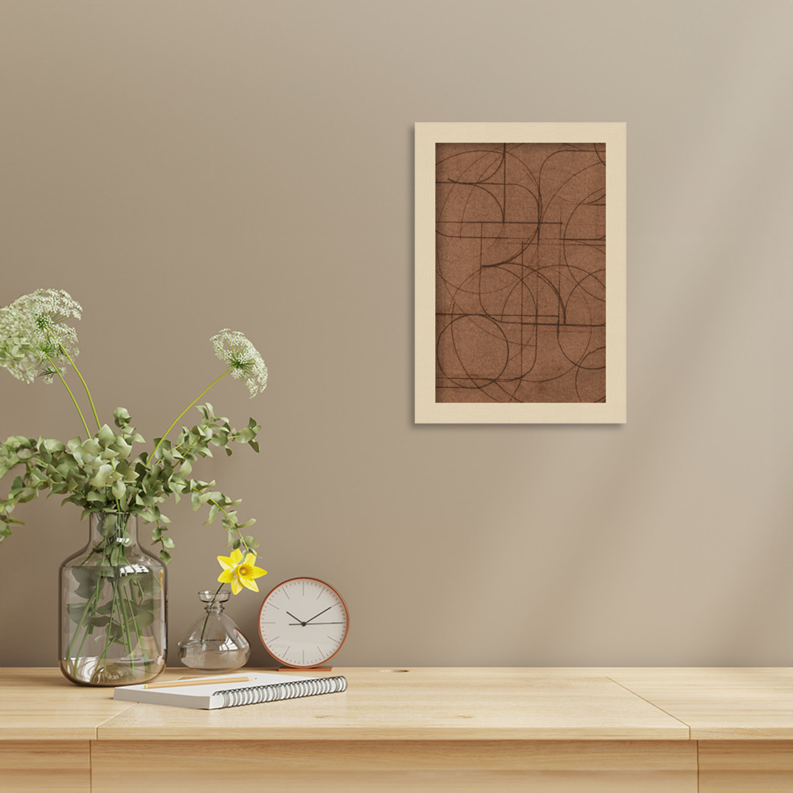 Curved 1 Print by Dan Hobday, Brown Framed Print without Mat, 13" H x 9" W