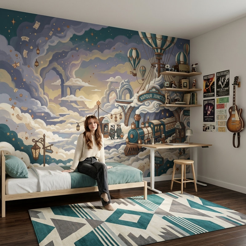 Décorations murales amovibles montgolfières à vapeur, Non tissé, 160 po x 108 po