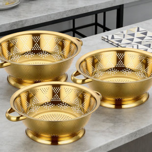 Stainless Steel Colander Set Of 3 Stackable Strainers With Handles For Draining Pasta, Rinsing Vegetables, Fruits And Seafood