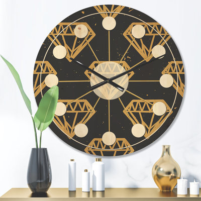 Horloge murale en bois rétro Vintage Golden Diamonds