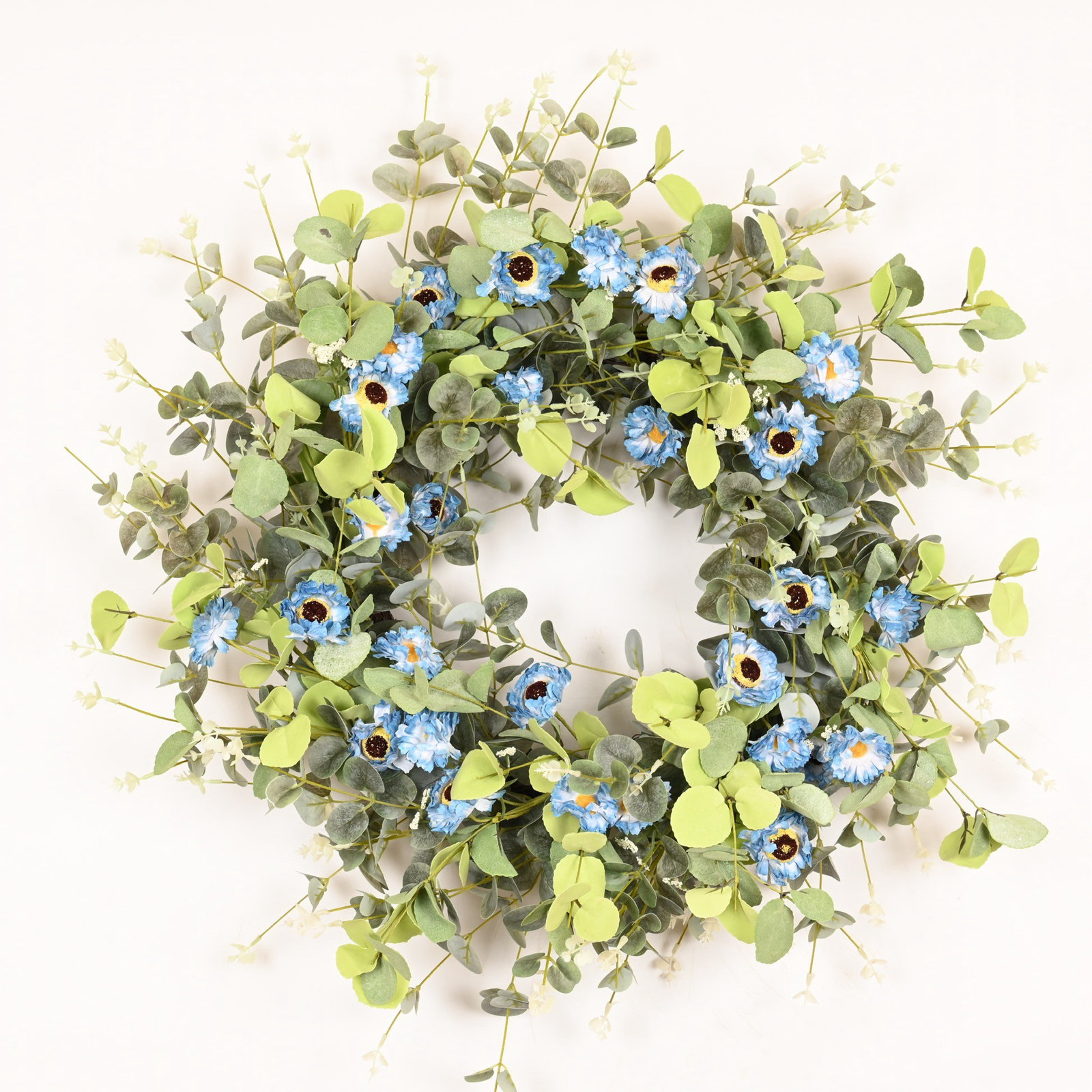26" Handcrafted Eucalyptus Daisy Everyday Wreath, Blue