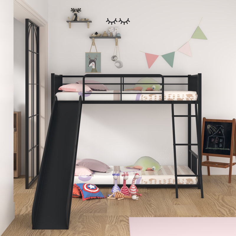 Guerro Kids Twin Over Twin Bunk Bed, Black