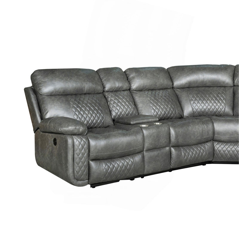 Canapé modulaire incurvé transitionnel en cuir synthétique avec fauteuils inclinables électriques et consoles de rangement - ensemble de 3 pièces